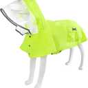 Dog Raincoat Waterproof Rain Poncho with Hoodie, High Reflective Adjustable Pet Rain Jacket with Leash Hole for Dogs (Fluorescent Green, X-Large)