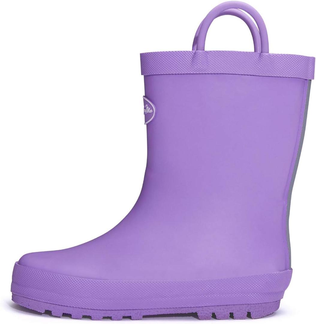 K KomForme Kids Rain Boots, Waterproof Rubber Matte Boots with Easy-on Handles (6 Big Kid, Light Purple)