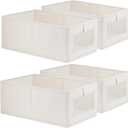 4 Pack Linen Storage Bins, Storage Containers for Organizing Clothing, Jeans, Toys, Books, Shelves, Closet, Wardrobe - Closet Organizers and Storage, Large Storage Boxes Baskets with Window