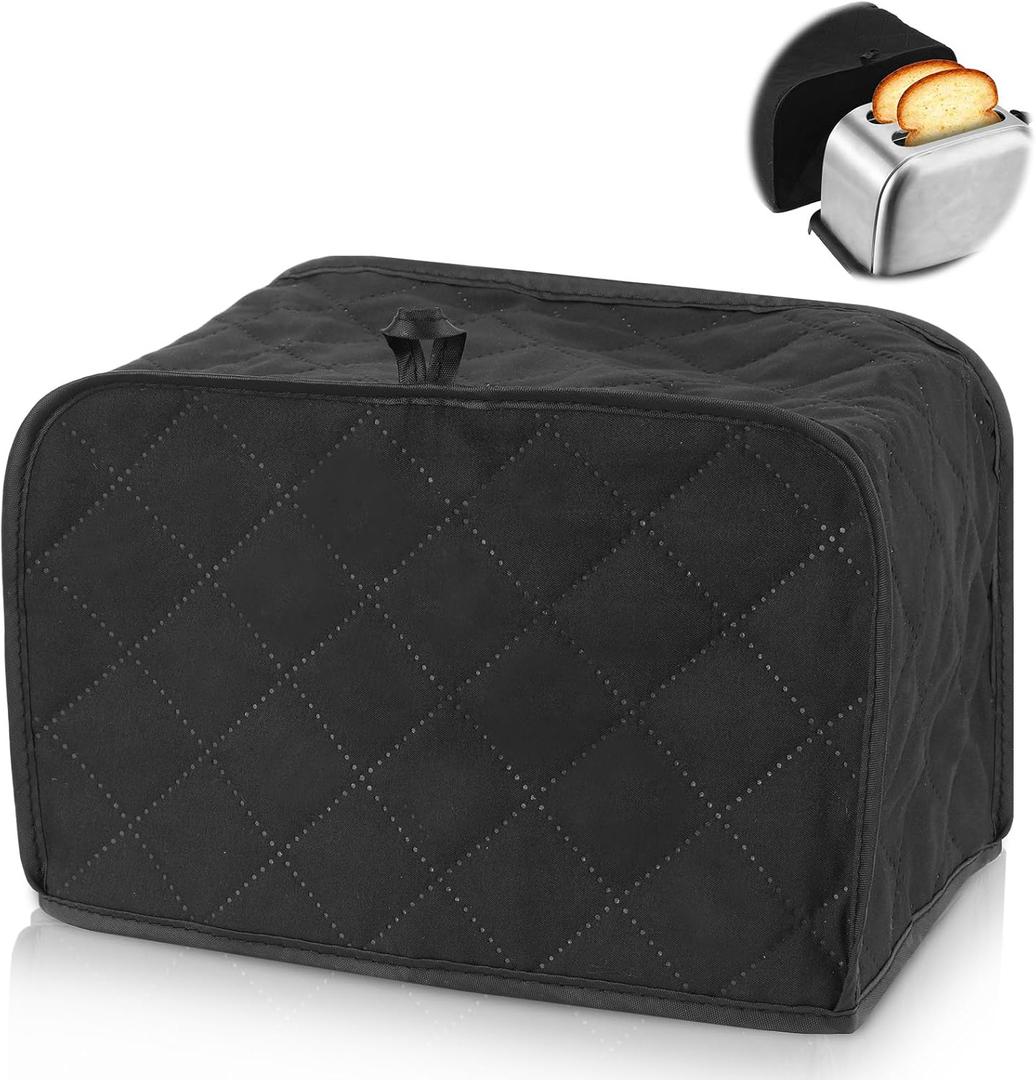 Black Toaster Cover 2 Slice, Two Slice Bread Machine Covers Quilted Toaster Covers Bread Maker Universal Size Kitchen Appliance Cover Polyester and Cotton Quilted, Dust and Fingerprint Protection
