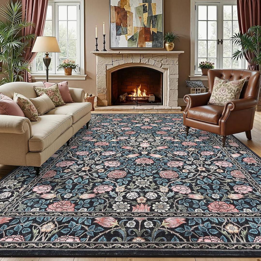 GarveeHome Blue Floral 6x9 Area Rug for Bedroom Living Room
