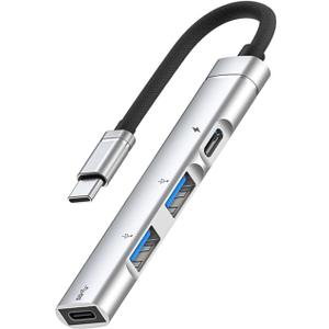 2 x USB C Hub 3.0 4-Port, USB Multiple Hub Data Splitter Extender with USB-C Power/Data Port, for MacBook Pro/Air, foriPhone15/Pro/Plus/Max, foriPad ProLaptop, PC, PS4/5, Keyborad, Mouse