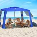 Rhino Valley Beach Cabana, 8 * 8FT Beach Tent UPF50+ Protection, Easy Setup Beach Canopy Wind Resistant with Cup Holder, Compact Beach Shade Foldable Beach Tent Sun Shelter,Dark Blue