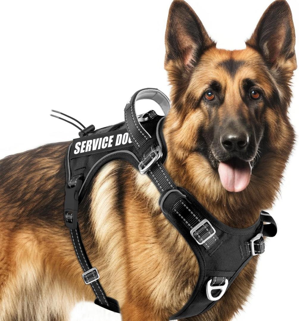 BARKBAY Service Dog Vest Tactical Dog Harness Medium Large Sized Dog No Pull Adjustable Dog Harness Reflective K9 Working Training Easy Control Military Molle System(Legion Black, XL)