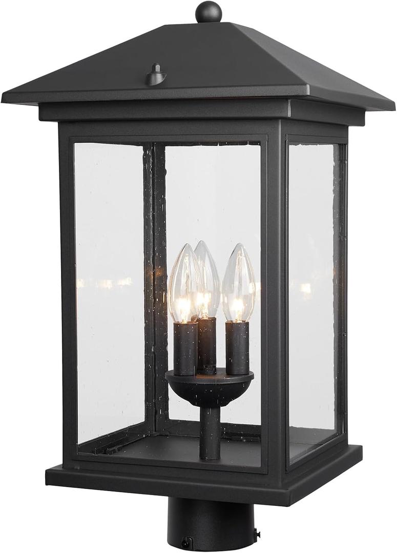 Treekee Outdoor Post Light, 21'' Lamp Post Light Fixture, 3-Light Modern Waterproof Outside Post Lantern Column Lights, Exterior Pole Lighting Pillar Lantern for Yard Garden, Large-RR519P