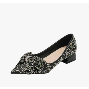 Womens Pumps Comfortable Ladies Dress Shoes Low Heel Pumps Rhinestones Bow Wedding Low Pumps Shoes 42
