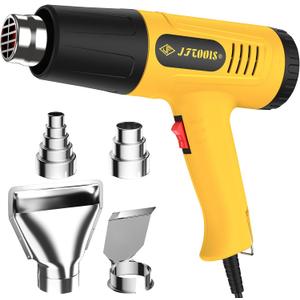 Heat Gun 1300W for Vinyl Wrap,Crafting,Shrink Tubing,Paint,Epoxy Resin,Candle Making,Adjustable Temperature,Overload Protection Hot Air Gun Kit Nozzles (Yellow, Two-Gear Button Temperature Control)