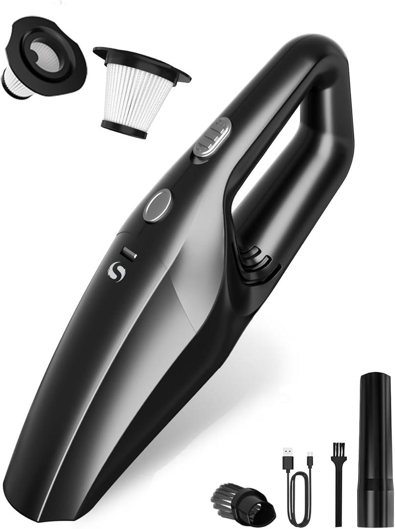 Handheld Vacuum Cordless, Car Vacuums Powerful with Rechargeable Battery, Portable Hand Held Vacuum Cordless with Washable HEPA Filter, Mini Vacuums Kit for Men and Women (Black Gray Cordless)