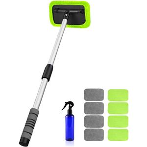 XINDELL Windshield Cleaning Tool for Car  27inch Extendable Handle Window Cleaner with Reusable Microfiber Pads, Streak-Free Interior & Exterior Auto Glass Cleaner (Green)