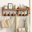 29" Coat Rack Wall Mount with Shelf, 4 in 1 Wall Mounted Coat and Key Hanger with 11 Hooks, Entryway Key Holder with Mail Holder for Living Room, Bedroom (Wood)
