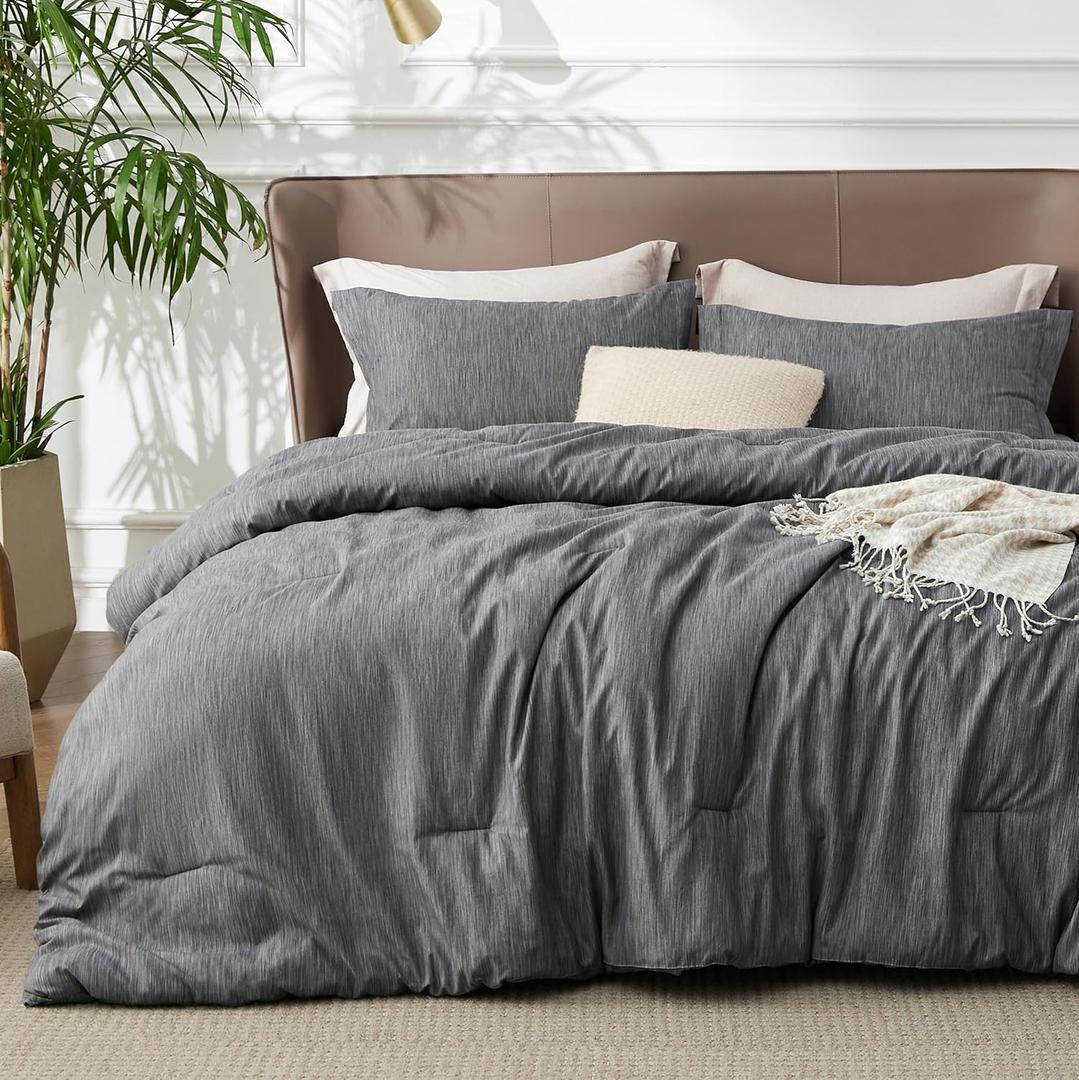 Bedsure King Size Comforter Set - Charcoal Grey Soft Bedding for All Seasons, Cationic Dyed Bed Set, 3 Pieces, 1 King Size Comforter (104"x90") and 2 Pillow Shams (20"x36"+2")