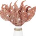 20 Pieces Artificial Christmas Glitter Leaves Branches Sparkly Fake Leaf Sprays for Christmas Tree Picks 10" Ornament Flower Arrangements DIY Crafts Wreaths Holiday Decoration Tree Fillers (Rose Gold)