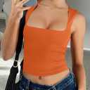 REORIA Butsmooth Women's Square Neck Going Out Crop Tops Double Lined Cute Basic Tank Tops 2026 Clothes (Orange, XXL)