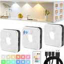 3 Pack Rechargeable Puck Light with Remote,Motion Sensor Cabinet Lights | 3 Temps 9 RGB Dimmable Under Cabinet Lighting with Timer, Magnetic for Display Shelf Kitchen Bedroom Decor (Black)