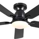 Mpayel Ceiling Fans with Lights, 46'' Indoor Low Profile Ceiling Fan with Light and Remote, Modern Flush Mount Ceiling Fan for Bedroom, LED Dimmable DC Reversible Motor, Black