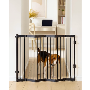 No Pawblems Retractable Safety Gate, Metal Adjustable Dog Gate for Doorways, Stairs & Hallways, Expands to 38" Wide, Auto Retract Design, No Bottom Bar, Black