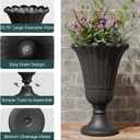 23.6" Tall Plastic Urn Planters for Outdoor Plants, Set of 2 Heavy-Duty Classic Indoor Large Flower Pots with Drainage Holes & Petal Design, Outdoor Planters for Porch, Home Garden, Black, 19.69"D x 15.75"W x 23.62"H