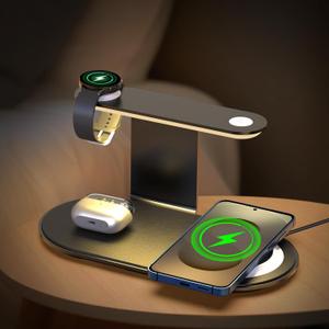 Aluminum 4-in-1 Charging Station for Samsung/Android with 3-Level Night Light, 18W Wireless Charger for Galaxy S25 Ultra/S24/S23/S22/Note 20,Galaxy Watch Ultra/8/7,Galaxy Buds 3 Pro(Black)