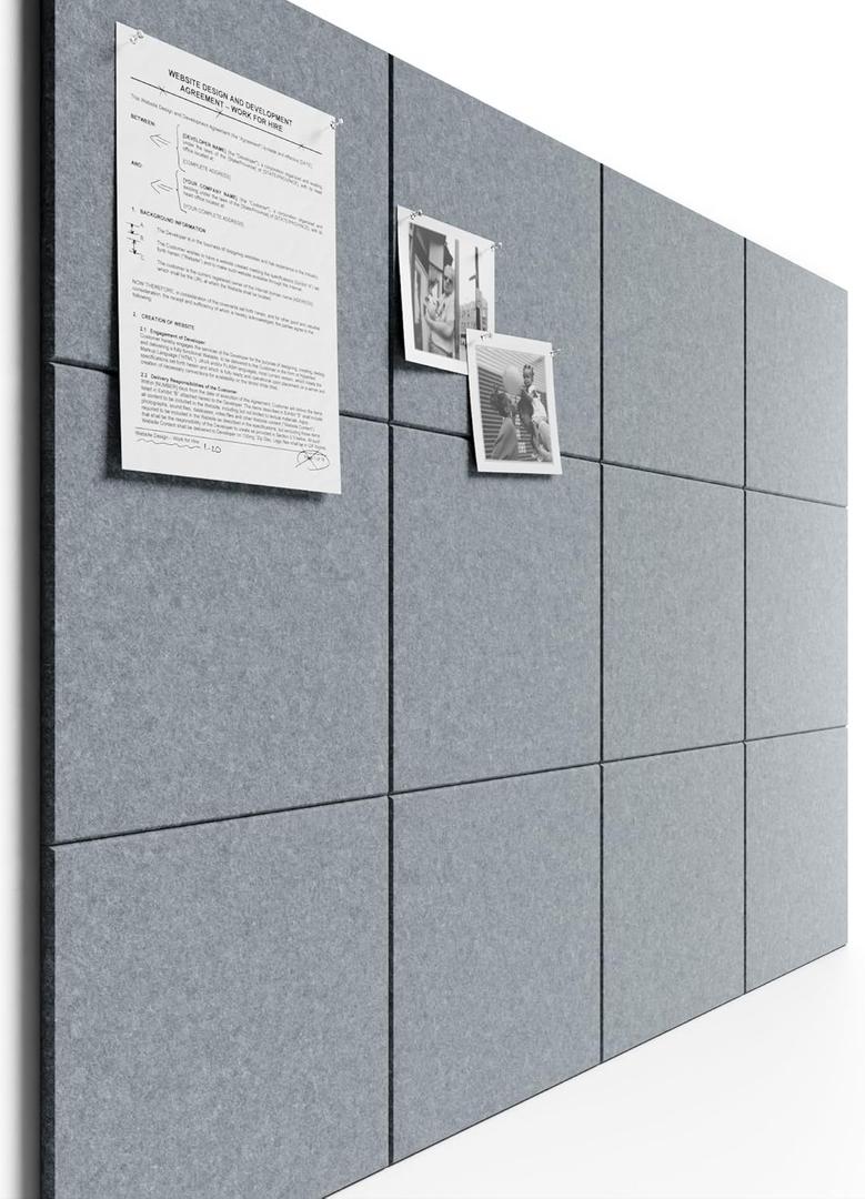 Bumusty Large Cork Board 47"x35" Alternative - 12 Pack Felt Wall Tiles with 70 Safe Removable Adhesive Tabs, 30 Pushpins, Cork Boards for Walls Pin Board Tack Board Cork Board (Silver Mink)