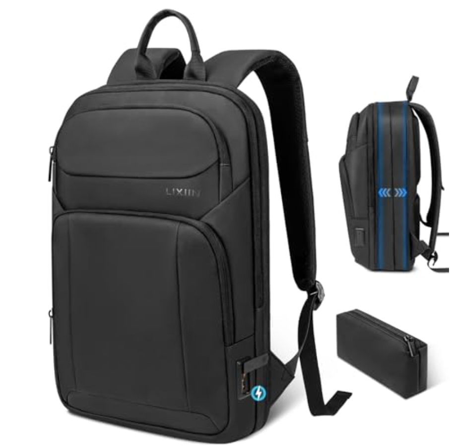 Backpack for Men Slim & Expandable Travel Laptop Backpack with USB Charging Port Water Resistant Anti-Theft Business Backpack Fits 15.6In Laptop for Commute Work College with Small Bag(Business Black)