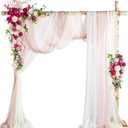 Ling's Moment Deluxe Spring Pink Artificial Wedding Arch Flowers with Drapes Kit-Pack of 5, 2pcs Flower Arrangements 3pcs Hanging Sheer Drapes Ceremony Arbor Reception Backdrop Floral Decoration