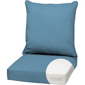 Arden Outdoor Foam Deep Seat Cushion Set, 22 in x 24 in, Weather-Proof, Rain-Proof, Fade Resistant Patio Cushion, Bottom and Back Cushion for Chair, Sofa, and Couch French Blue Texture (1 Pack)