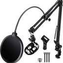 BILIONE Microphone Stand, Mic Boom Arm Stand for Blue Yeti QuadCast S SoloCast Snowball AM8 and other Mics, with Pop Filter Shock Mount Microphone Clip Cable Ties