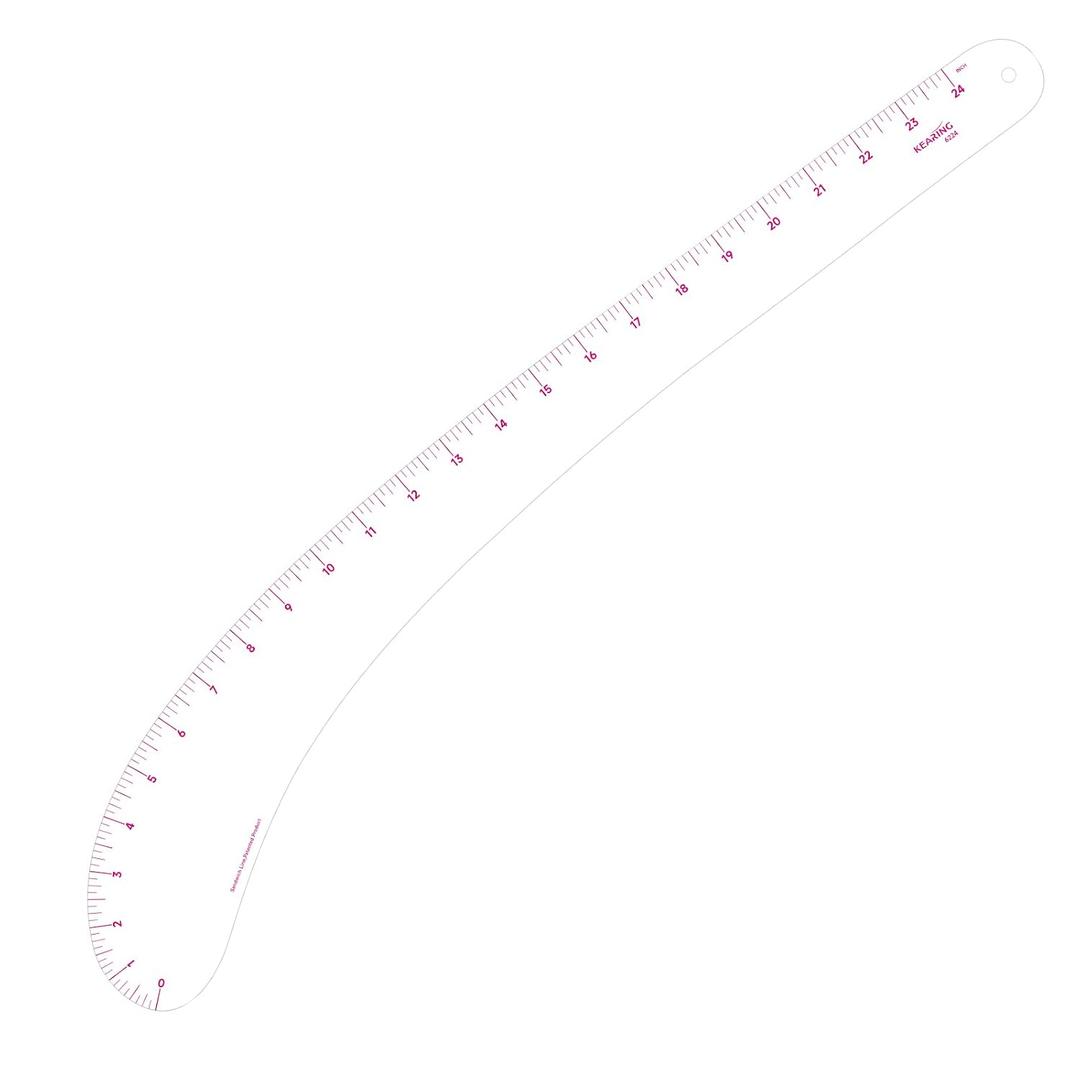 KEARING 24inch French Curve Ruler for Pattern Making, Vary Form Curve Ruler for Sewing, Sandwich Line Scale, Clear Hip Measuring Curve Transparent Fashion Designer's Ruler