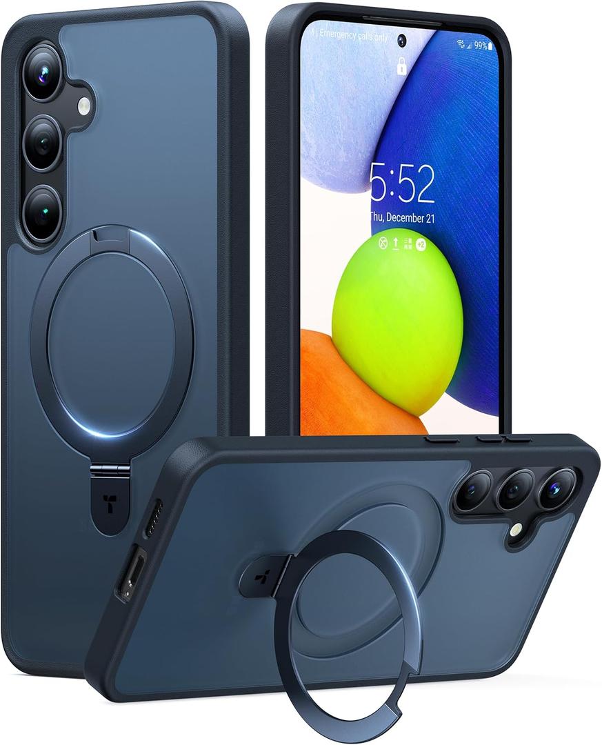 TORRAS Magnetic Ostand for Samsung Galaxy S24 Plus Case, [Military Grade Drop Tested][Compatible with MagSafe][Build in Kickstand] Shockproof Slim Protective for S24+ Case 6.7", Translucent Black