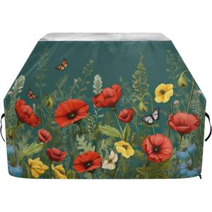 Kigai Colorful Flower Grill Cover 65 Inch Heavy Duty Outdoor Barbecue Cover Waterproof BBQ Gas Grill Cover with Adjustable Straps for Most Grills