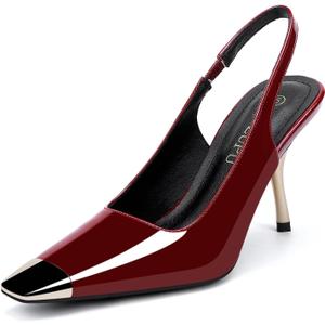 Women's Slingback 3In Kitten Heel Comfortable Closed Toe Pumps Dress Shoes for Women (6.5, Cap Wine Patent)