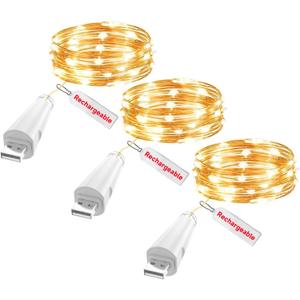 Rechargeable Fairy Lights - 7ft 20 LED String Lights, USB Rechargeable Battery Operated Twinkle Light for Mason Jars Wedding Decor Centerpiece Table Decorations Christmas (3Pack, Warm)