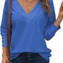 Dokotoo Womens Tops V-Neck Long Sleeve Shirts Tops Dressy Casual Blouses Fall Outfits Clothes 2024, Blue, L