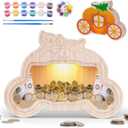 Wooden Piggy Bank for Kid, DIY Night Light Personalized Money Bank for Boy, Girls, Unbreakable Saving Box with Paintbrush and 12 Paints, Coin Jar Gifts for Kid Birthday&Decor (Carriage)