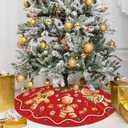Christmas Tree Skirt 48 Inch Xmas Winter Tree Skirt Christmas Tree Skirt Collar Gingerbread Man Xmas Decorative Tree Mat Rustic Christmas Decorations for Home Office Winter Holiday Party Decor
