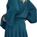 Yanekop Womens 2 Piece Sweater Skirt Set Loose Matching Lounge Sets Comfy Pajamas Set Long Sleeve Top and Skirt Sets (Blue, M)