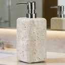 Travertine Stone Soap Dispenser Natural Organic Bathroom Soap Pump with Metal Push Pump, Elegant Square Hand Lotion Jar, Premium Heavy Duty Pump Bottle Lotion Jar for Kitchen/Laundry Room(Ivory White)