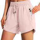 Ksmien Women's 5" Athletic Running Shorts Quick Dry Lightweight Workout Gym Shorts with Zipper Pockets UPF 50+ Pink M
