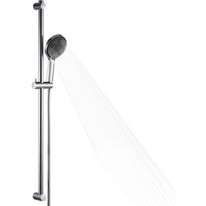 OFFO Shower Slide Bar Combo, Adjustable 40 in Slide Bar with 6-Mode High Pressure Handheld Shower Head and 60 in Stainless Steel Hose, Screw Wall Mounted, Chrome