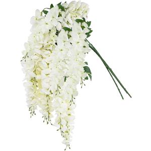 4pcs Artificial Wisteria Flowers 37in Fake Wisteria Rattan Hanging Garland Silk Flowers String for Wedding Party Wall Home Decor(White)
