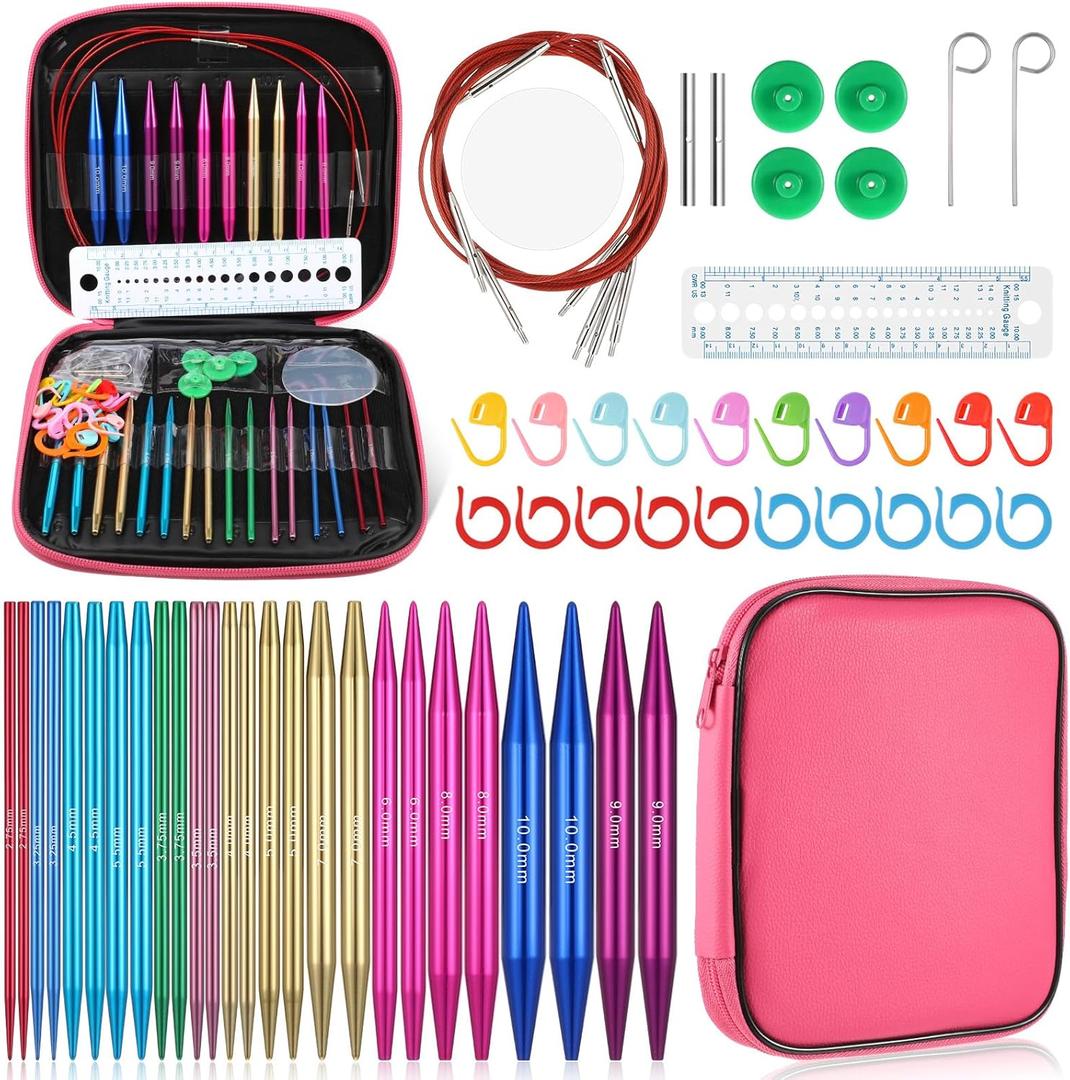 AOZUO 60 Pcs 2.75mm-10mm Interchangeable Circular Knitting Needles Set with Storage Case, 13 Pair of Aluminum Circular Knitting Needles for Handmade DIY Knitting Accessories