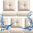 Outdoor Wicker Chair Replacement Cushions Set of 5, 4" Thick Waterproof Removable Patio Furniture Seat Cushion and High Back, 22 x25 Inch Chairs Loveseat Couch Sectional Sofa with Zipper, Beige, 5 Pack