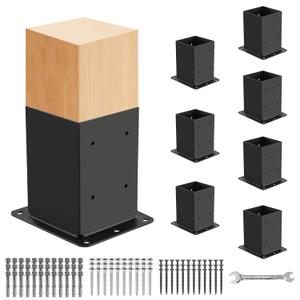 8 Pcs Post Base,4"x 4" Post Brackets(Actual 3.6"x 3.6"), Heavy Duty Black Metal Powder-Coated Thick Steel Post Anchor Outdoor for Support Deck Base Plate, Fence Kit,Mialbox Post Mount
