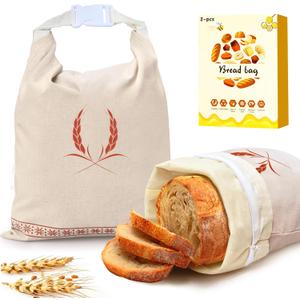 Beeswax Bread Bags 2 Pack, Reusable Bread Storage Boxes for Homemade Sourdough, Cotton Food Bags Loaf Containers to Keep Fresh Large