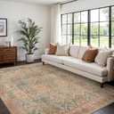 Bavni Washable Rug 8x10 Area Rug for Living Room Bedroom Dining, Washable Vintage Print Carpet, Ultra-Thin Chenille Low Pile Lightweight Rug with Non Slip Backing, Clay