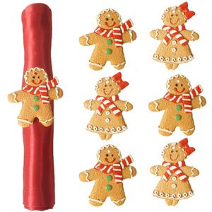 Utalek Christmas Napkin Rings Set of 6, Gingerbread Man Napkin Rings Xmas Serviette Buckle Holder for Christmas Holiday Dinner Party Table Decoration