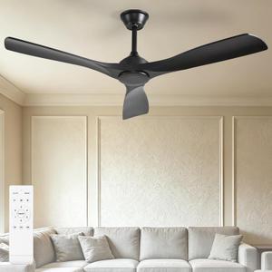 Ceiling Fan Without Light: 52 Inch Outdoor Fan for Patios - Black Ceiling Fan No Light Indoor - Modern 3 Blade Fan with Remote APP Control Reversible 6 Speed DC Motor