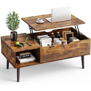OLIXIS Wooden Coffee Table, Lift Top Coffee Table with Large Hidden Compartment and Ample Storage Shelf, Lift Tabletop Dining Table for Living Room, Home Small Space, Rustic