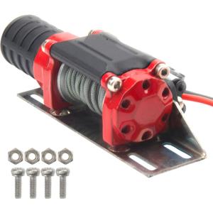 RC Crawler Winch w/Steel Wire Compatible with Traxxas TRX4 Axial SCX10 90046 RC4WD D90 Redcat Gen8 1/10 RC Crawler Car Option Part (Red)