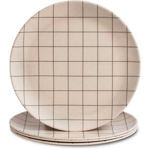 Nook Theory 4 Pack Reusable Bamboo Plates - Non-Toxic Toddler and Kids Plate, Dishwasher Safe, Not Microwavable Dinnerware (Grid 8")
